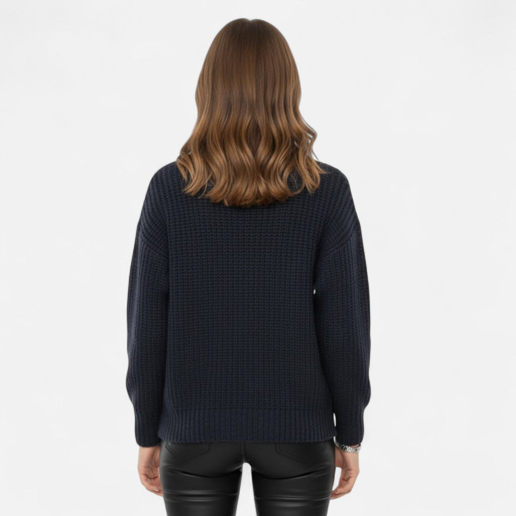 Pull femme Valmonti à col montant en laine mélangée – Élégant tricot épais