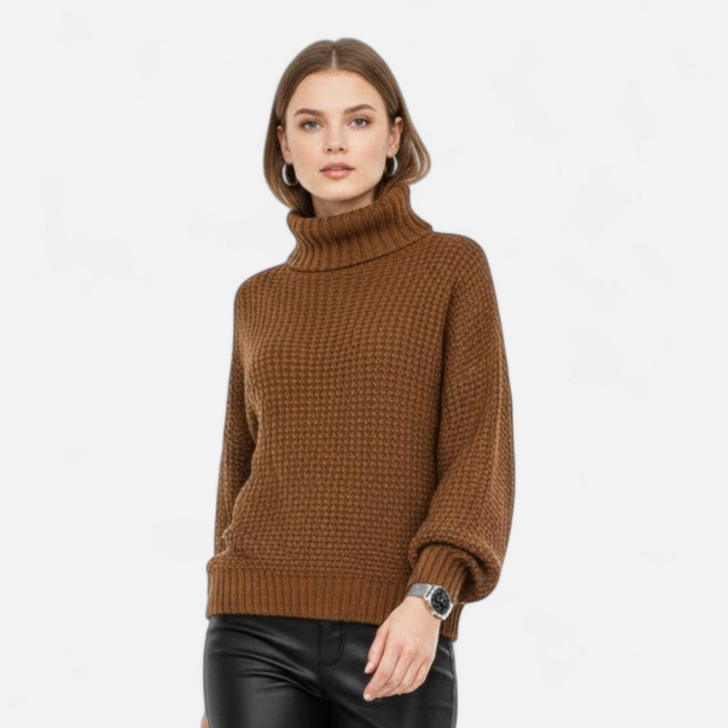 Pull femme Valmonti à col montant en laine mélangée – Élégant tricot épais
