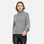 Pull femme Valmonti à col montant en laine mélangée – Élégant tricot épais