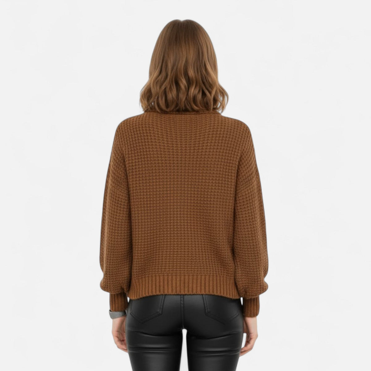Pull femme Valmonti à col montant en laine mélangée – Élégant tricot épais
