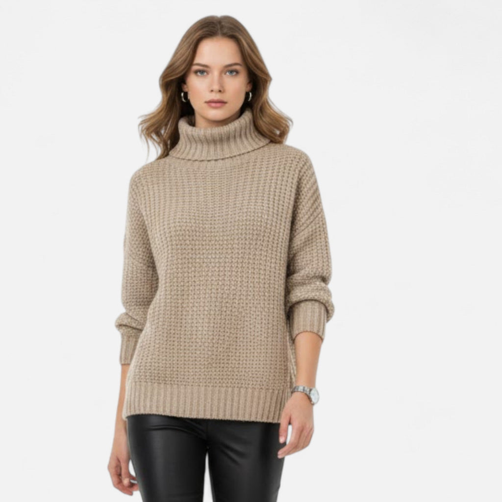 Pull femme Valmonti à col montant en laine mélangée – Élégant tricot épais