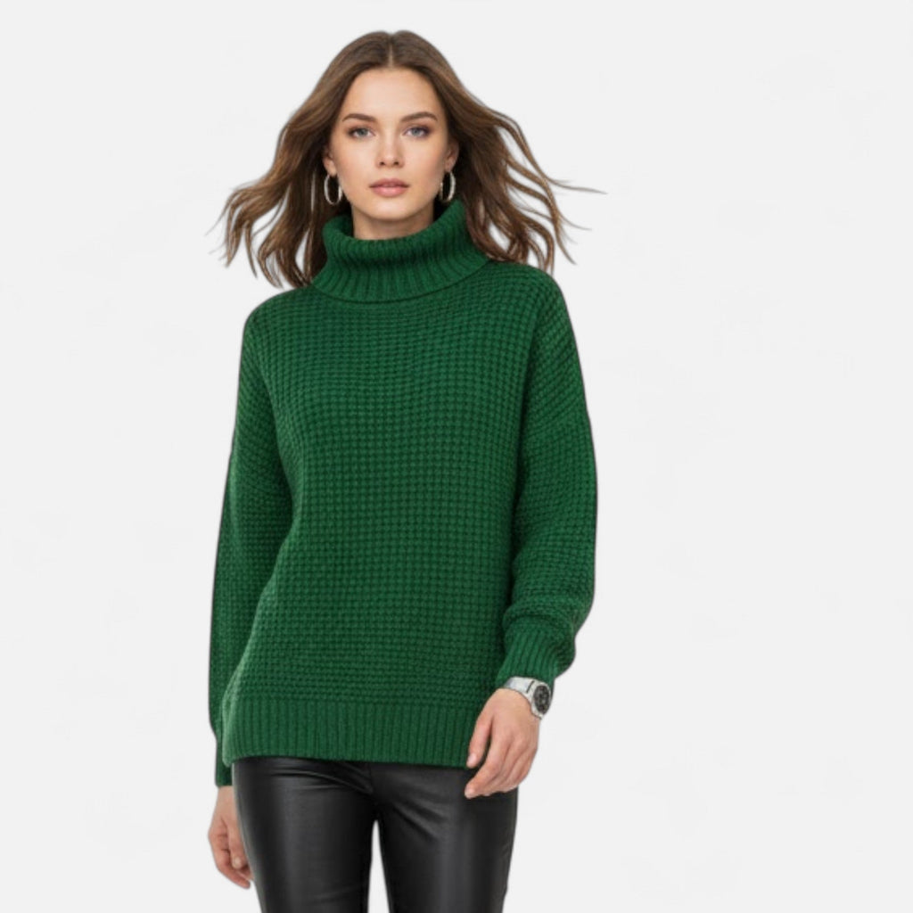 Pull femme Valmonti à col montant en laine mélangée – Élégant tricot épais