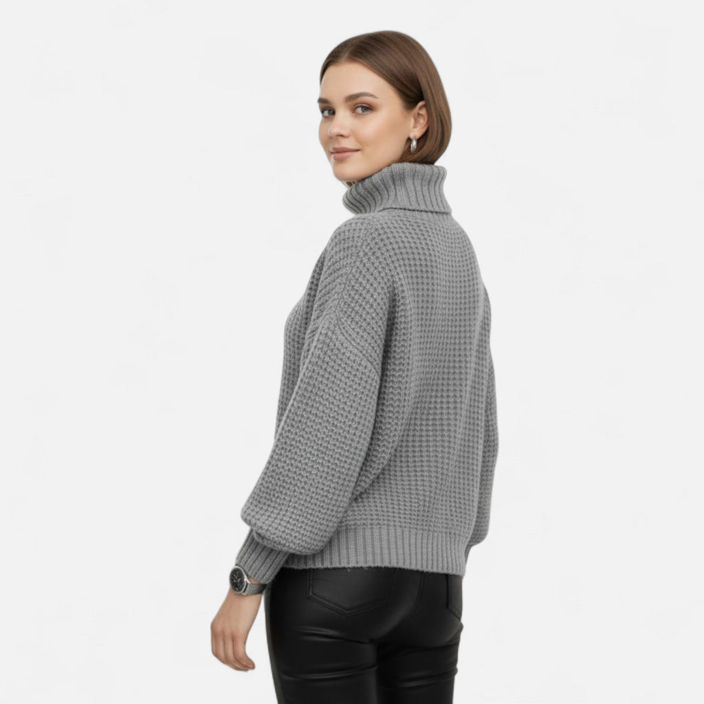 Pull femme Valmonti à col montant en laine mélangée – Élégant tricot épais