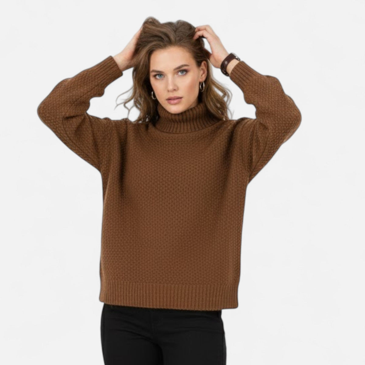 Pull femme Valmonti à col montant en laine mélangée – Élégant tricot épais