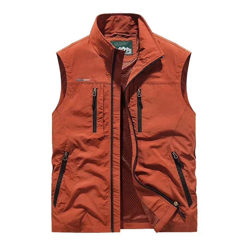 Gilet Utility Uomo Leggero con Tasche Multiple – Smanicato con Zip