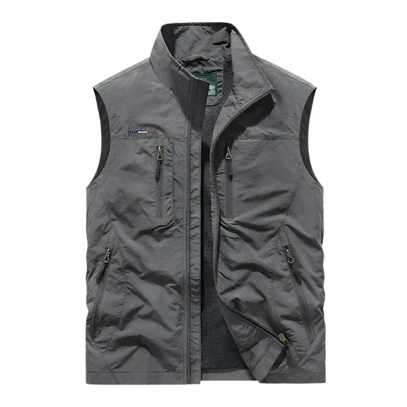 Gilet Utility Uomo Leggero con Tasche Multiple – Smanicato con Zip