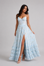 Vestido maxi de mujer, estilo bohemio, con volante y abertura alta