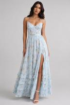Vestido maxi de mujer, estilo bohemio, con volante y abertura alta