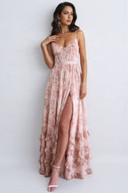 Vestido maxi de mujer, estilo bohemio, con volante y abertura alta