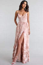 Vestido maxi de mujer, estilo bohemio, con volante y abertura alta