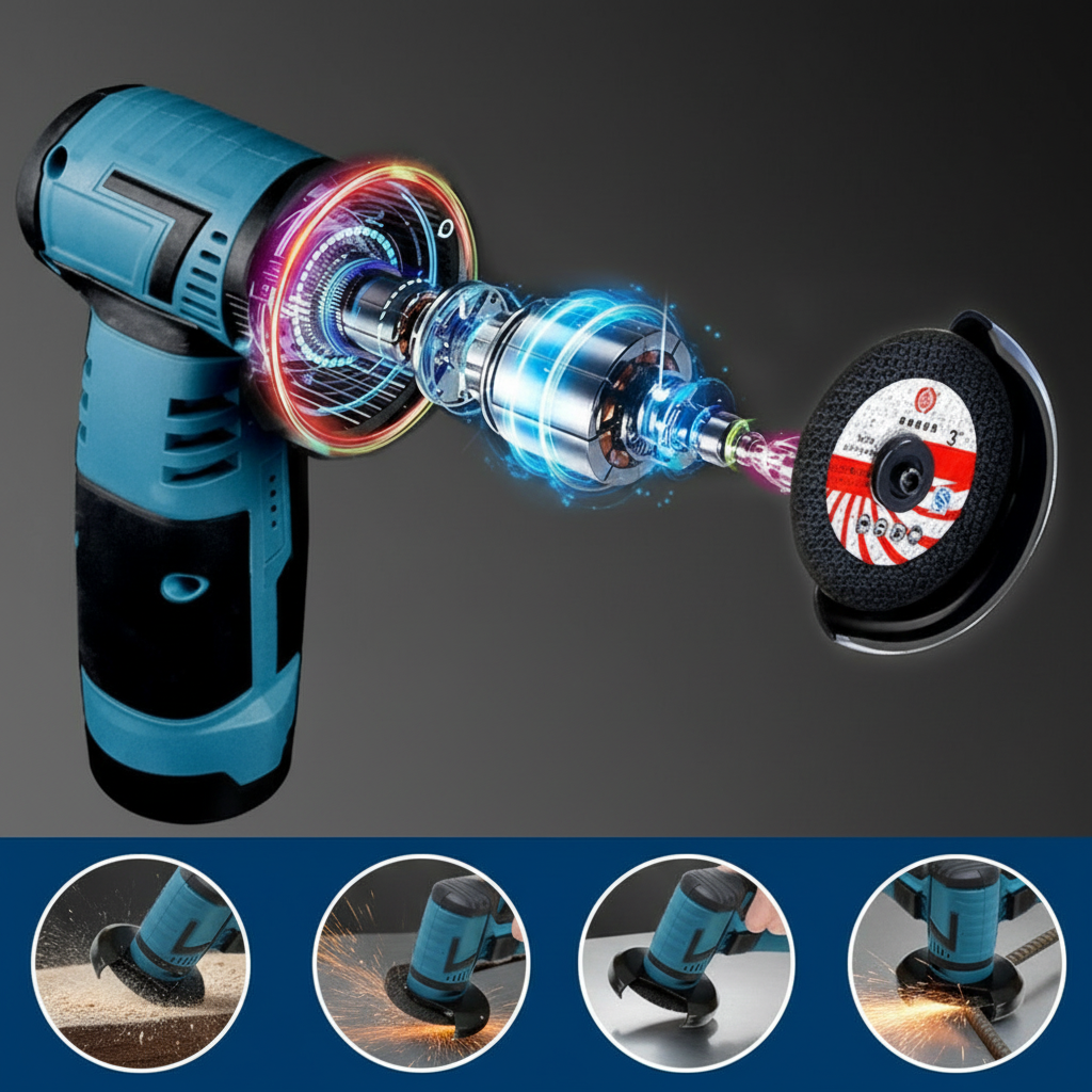 Smerigliatrice Angolare Senza Fili Efficace – Smerigliatrice Portatile da 800W con 19500 RPM e Dischi Extra | Strumento Multifunzionale Compatto per Taglio e Smerigliatura Fai da Te