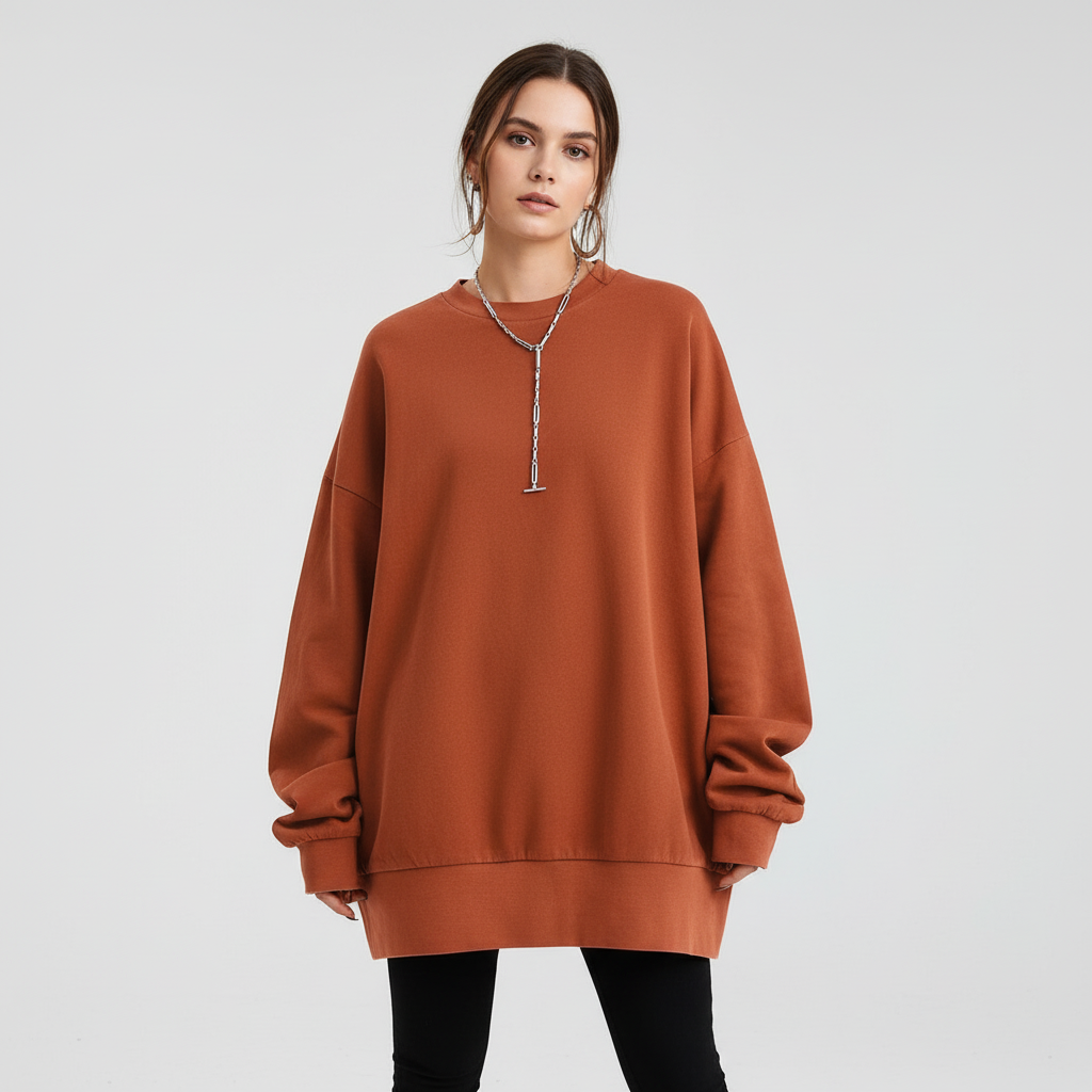 Sudadera oversize para mujer con cuello redondo – Hombros caídos y corte holgado