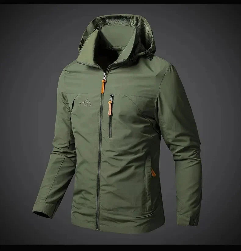 Chaqueta de exterior para hombre con capucha y cuello alto – Modelo corto con cremallera completa y múltiples bolsillos