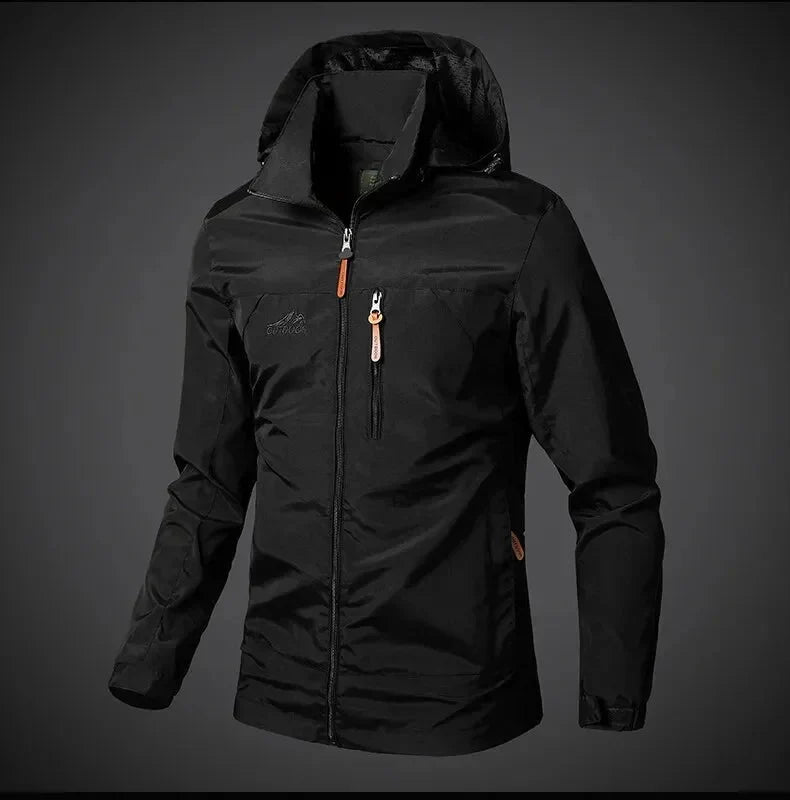 Chaqueta de exterior para hombre con capucha y cuello alto – Modelo corto con cremallera completa y múltiples bolsillos