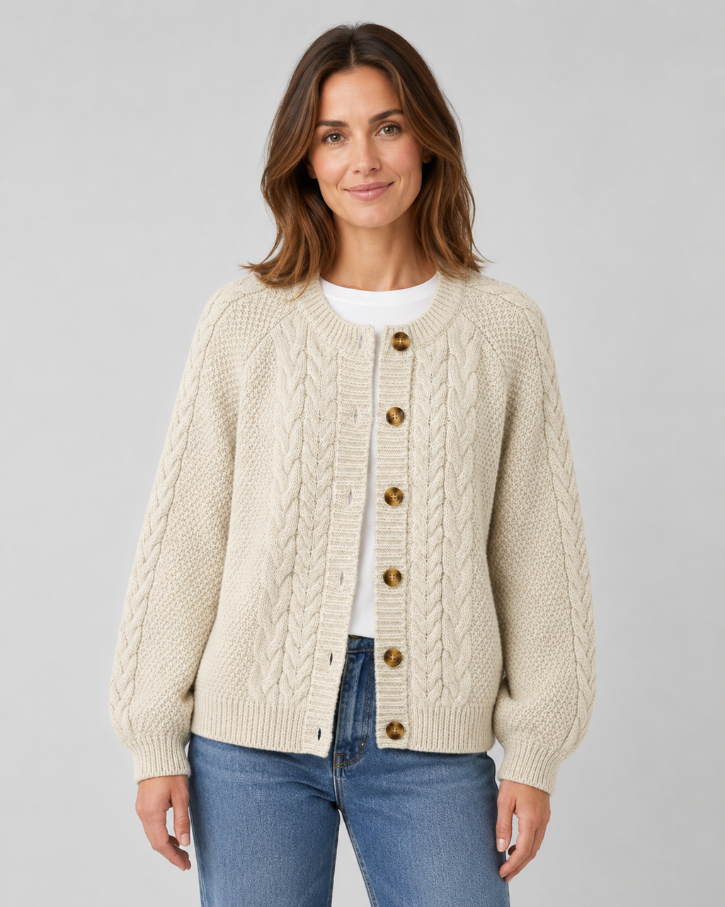 Cardigan Donna in Maglia a Trecce con Bottoni