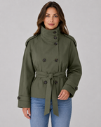 Gabardina corta para mujer con cinturón