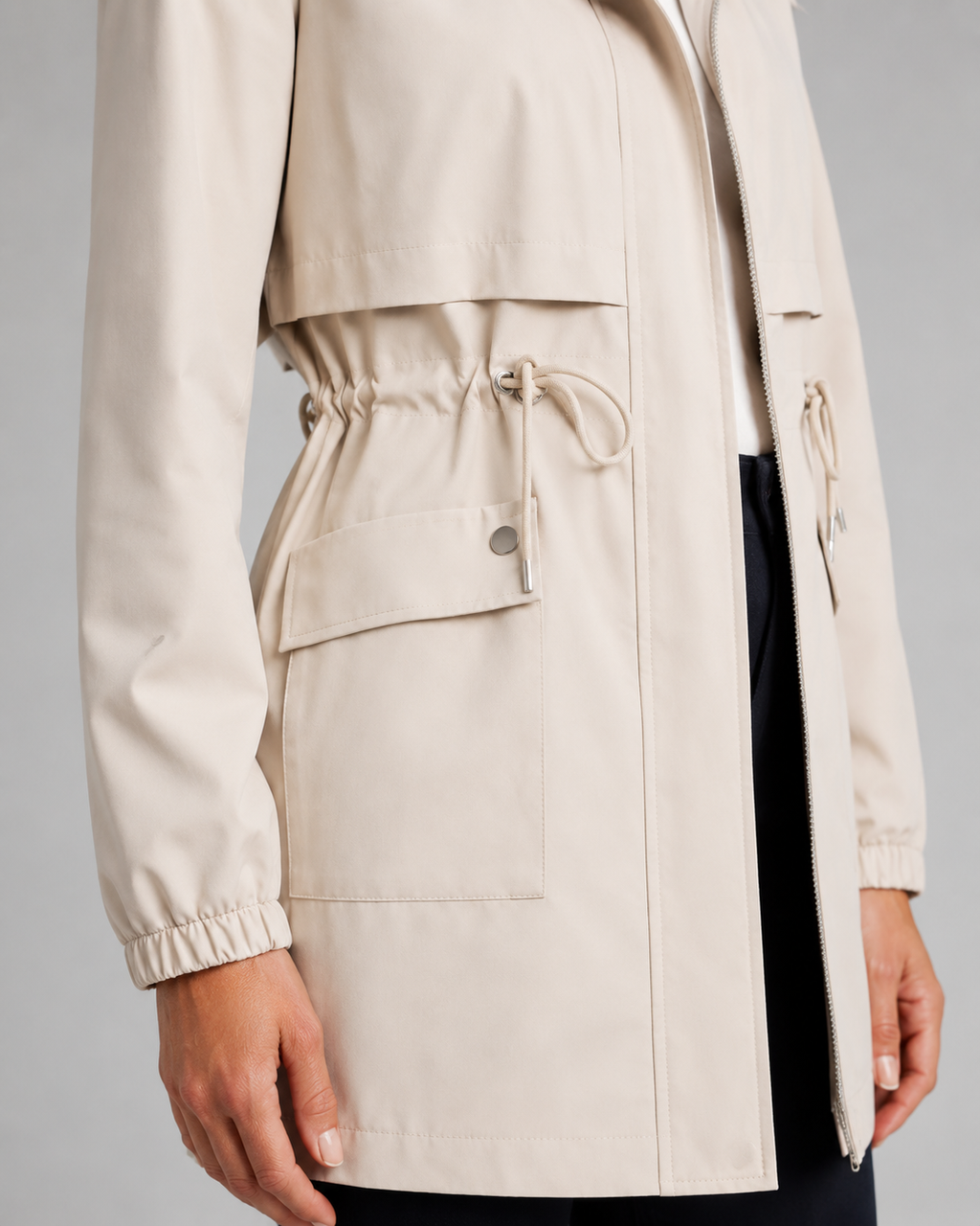Trench Donna con Cappuccio e Coulisse in Vita