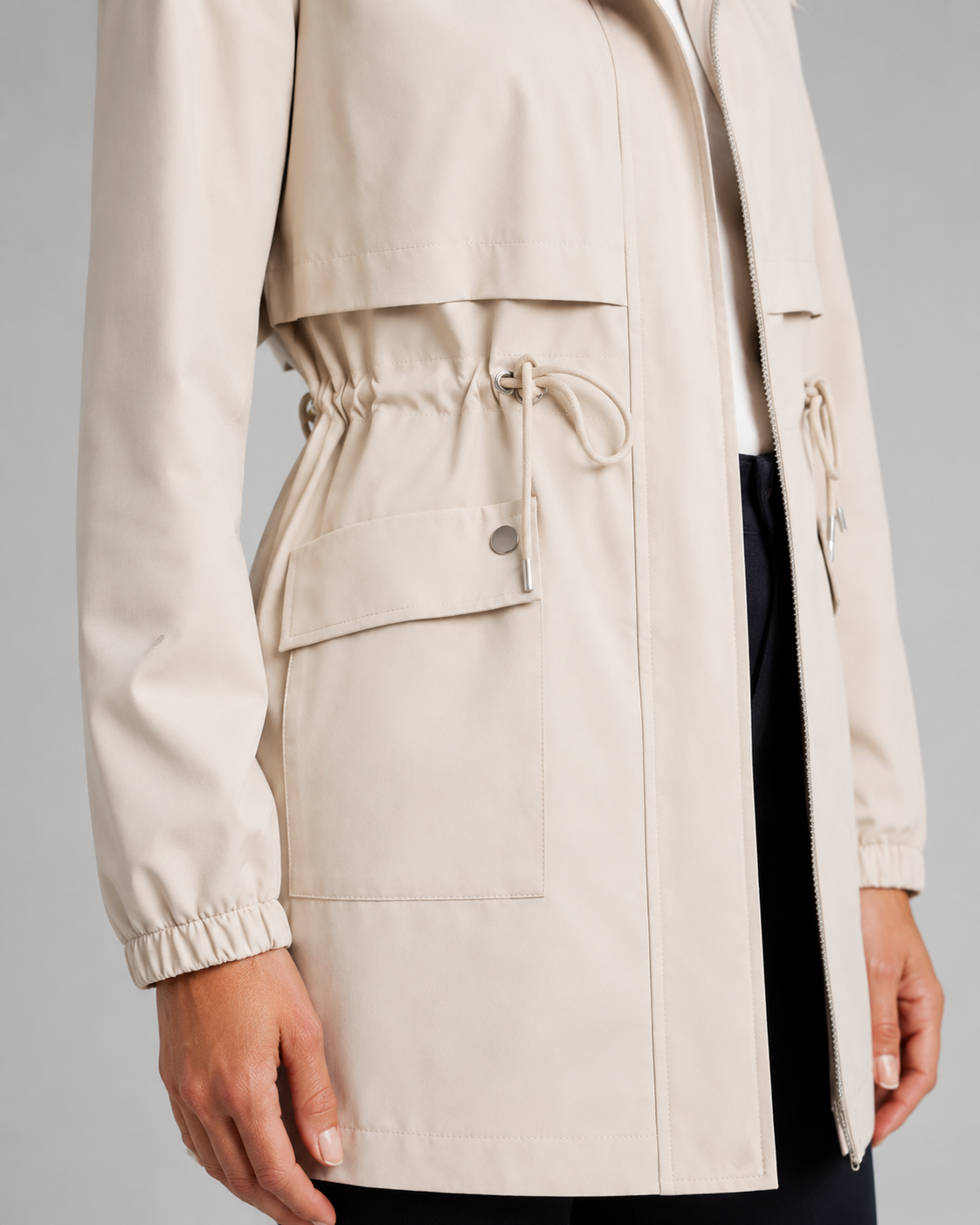 Trench Donna con Cappuccio e Coulisse in Vita