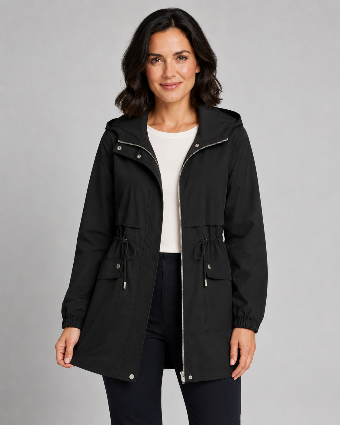 Trench Donna con Cappuccio e Coulisse in Vita