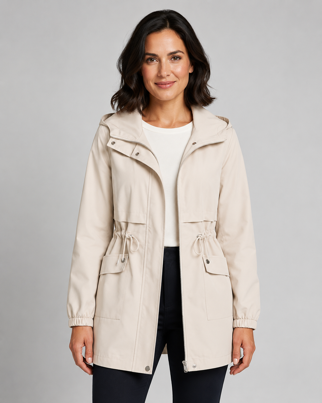 Trench Donna con Cappuccio e Coulisse in Vita