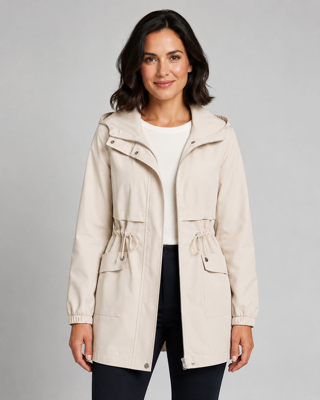 Trench Donna con Cappuccio e Coulisse in Vita