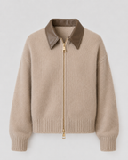 Cardigan Donna in Maglia con Colletto in Pelle