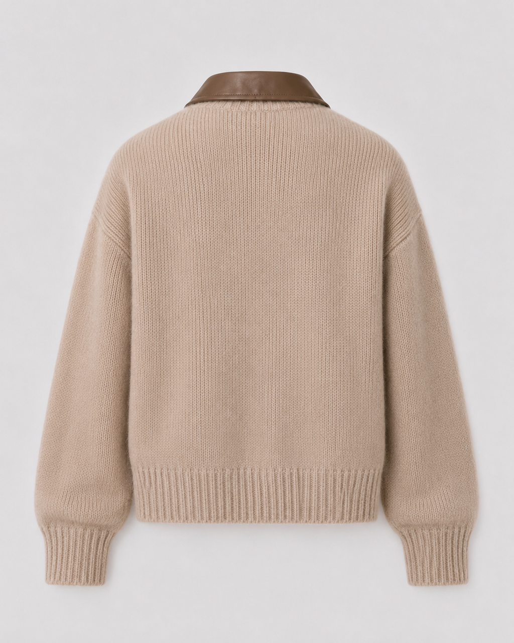 Cardigan Donna in Maglia con Colletto in Pelle