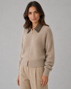 Cardigan Donna in Maglia con Colletto in Pelle