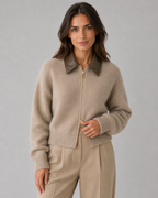 Cardigan Donna in Maglia con Colletto in Pelle