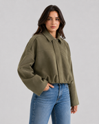 Giacca Corta Donna Effetto Camoscio con Zip