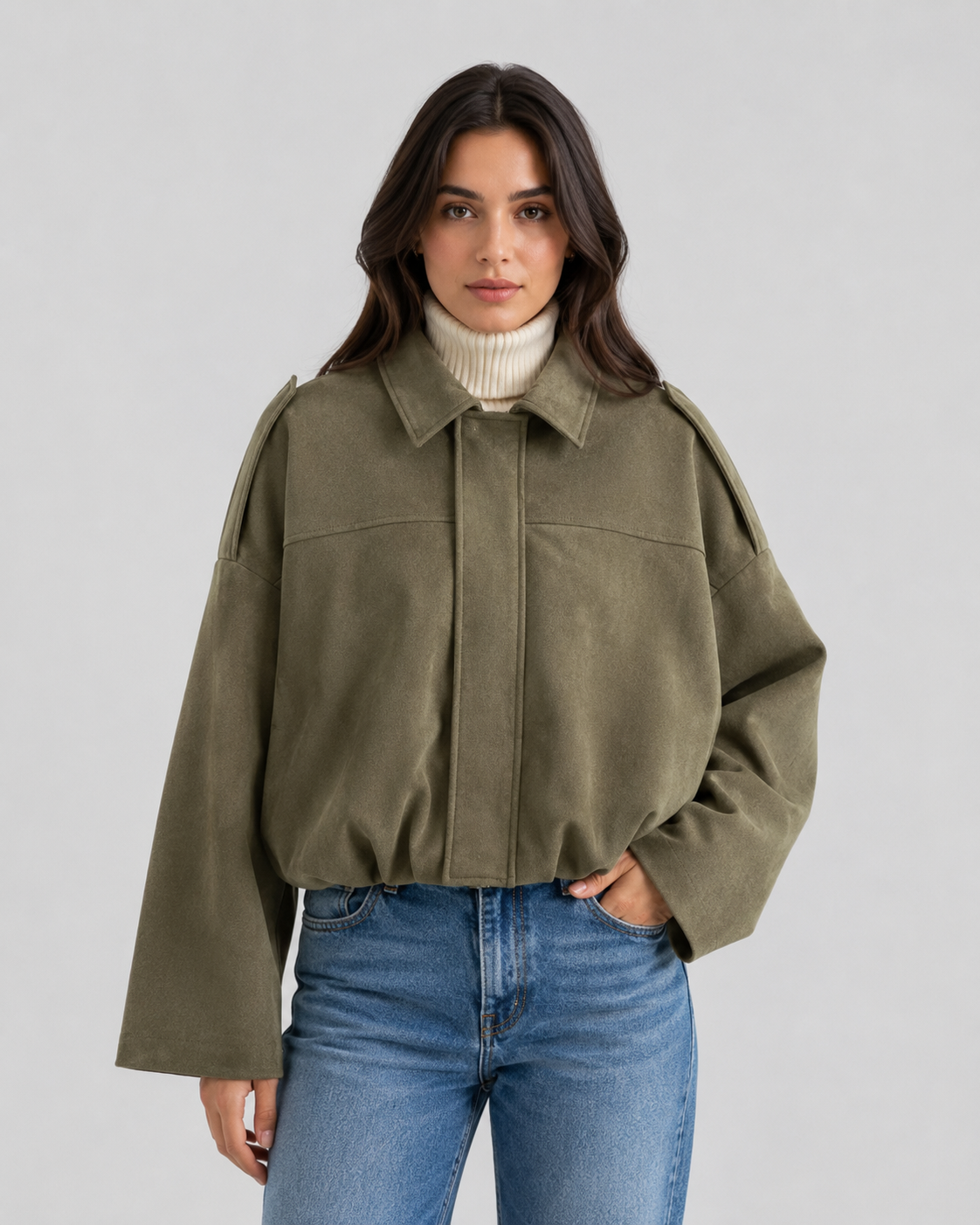Giacca Corta Donna Effetto Camoscio con Zip
