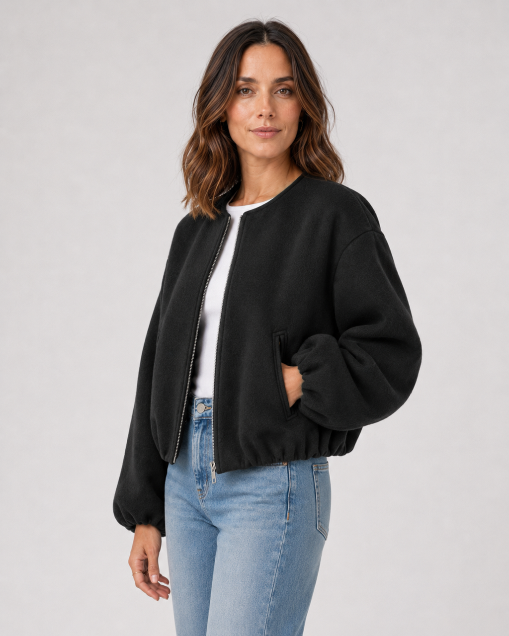Bomber Corto Donna in Misto Lana