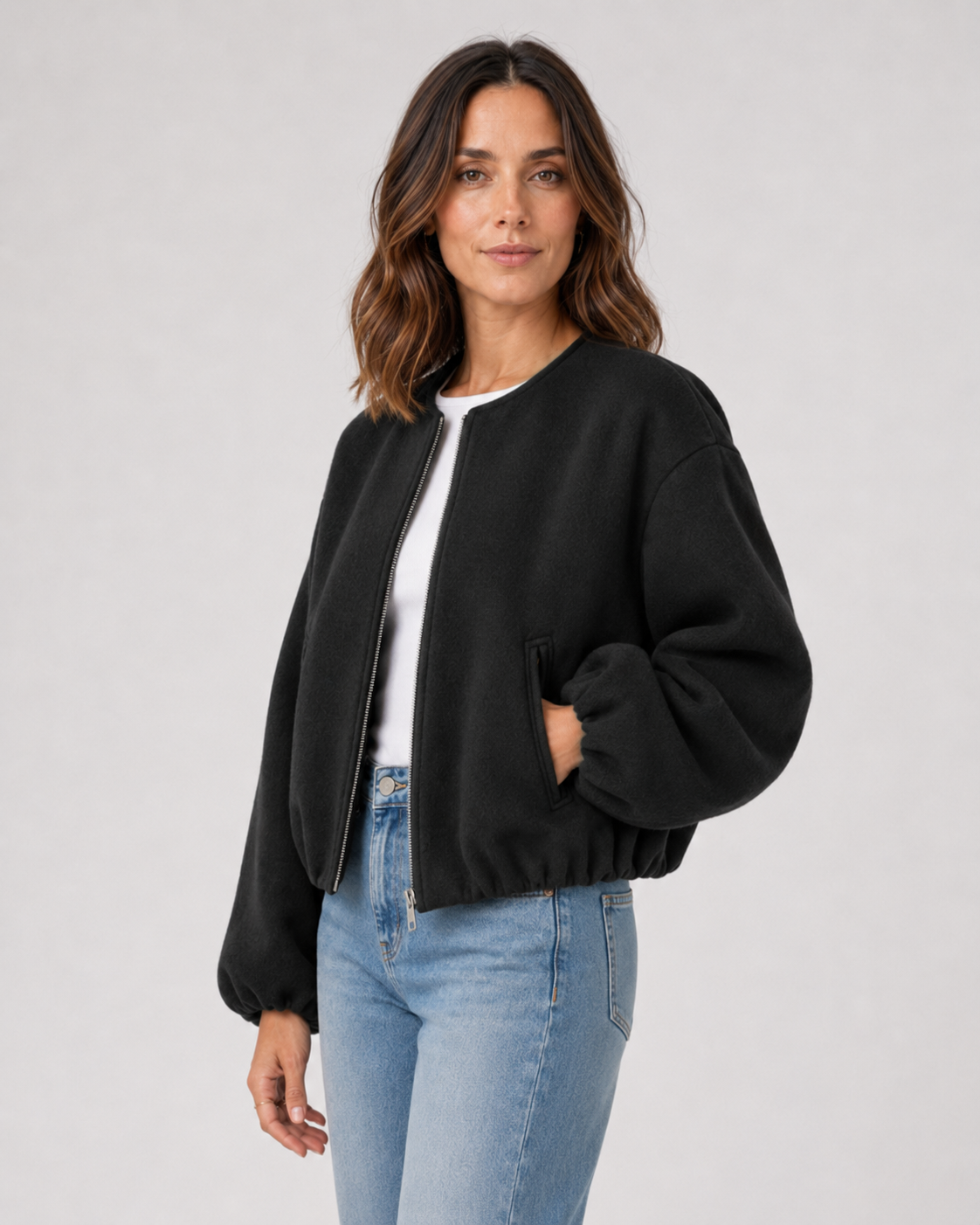 Bomber Corto Donna in Misto Lana
