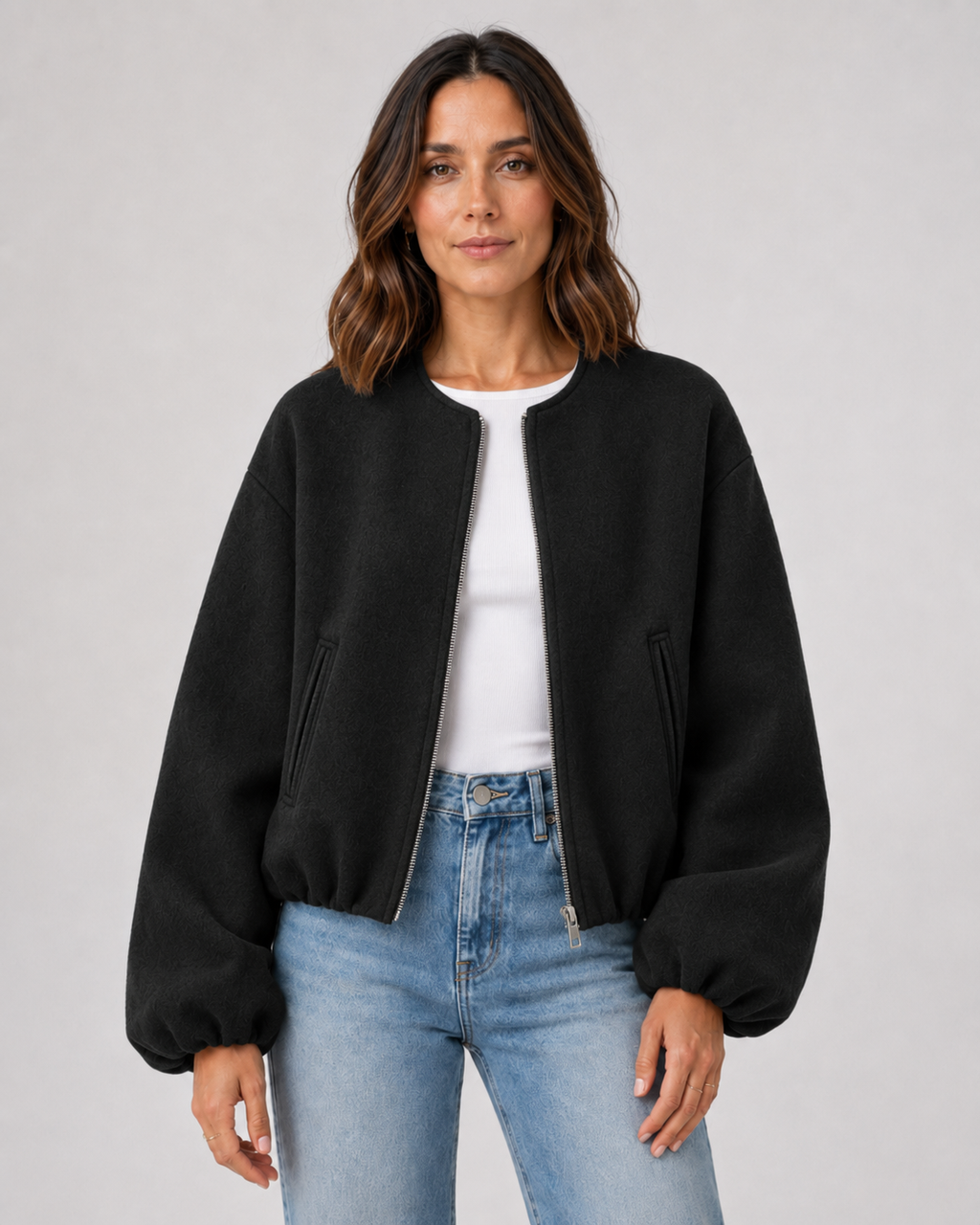 Bomber Corto Donna in Misto Lana