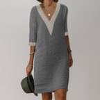 Vestido de mujer bohemio de mezcla de lino con escote en V