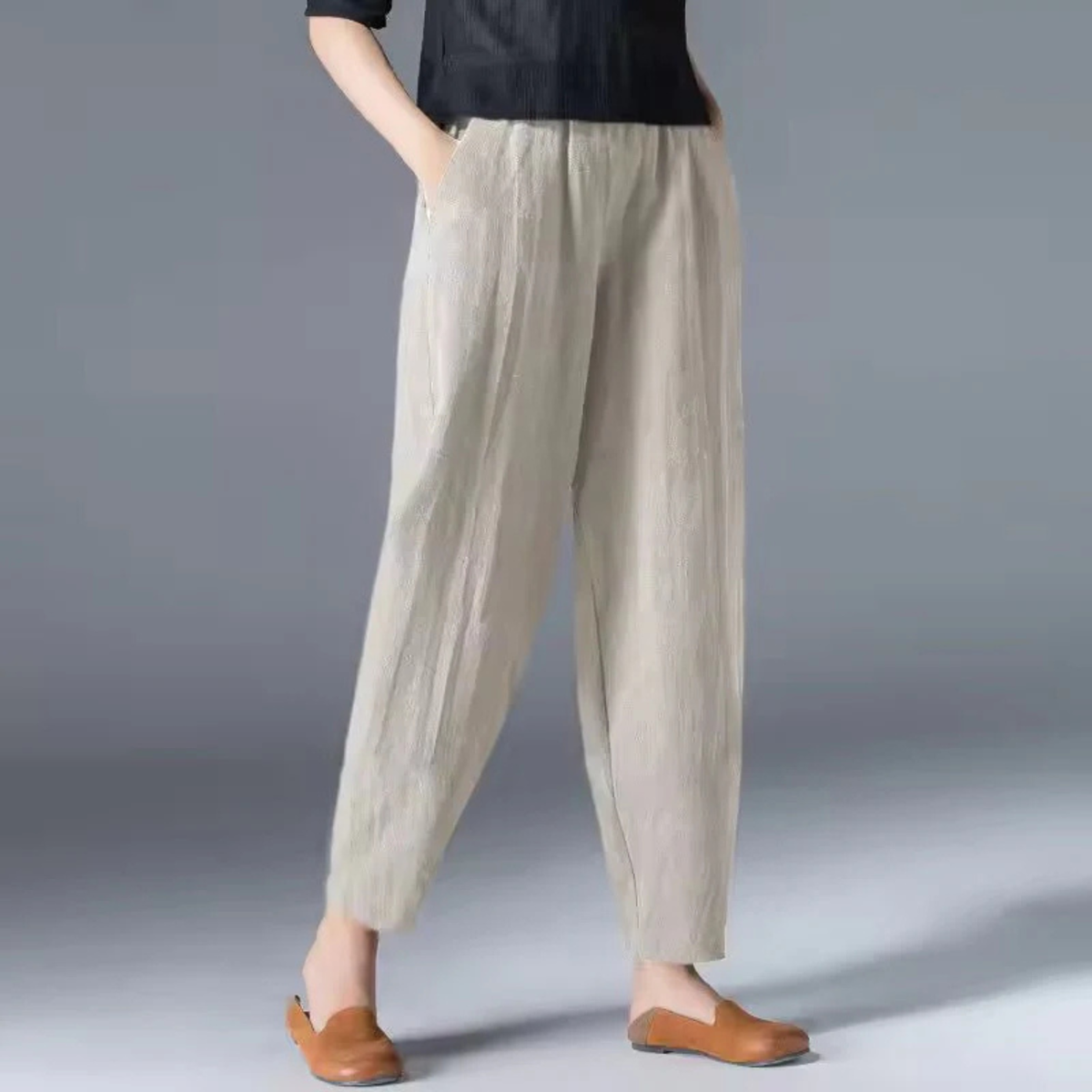 Pantalones de lino para mujer de pierna cónica