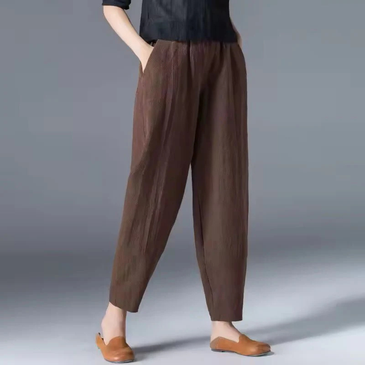 Pantalones de lino para mujer de pierna cónica
