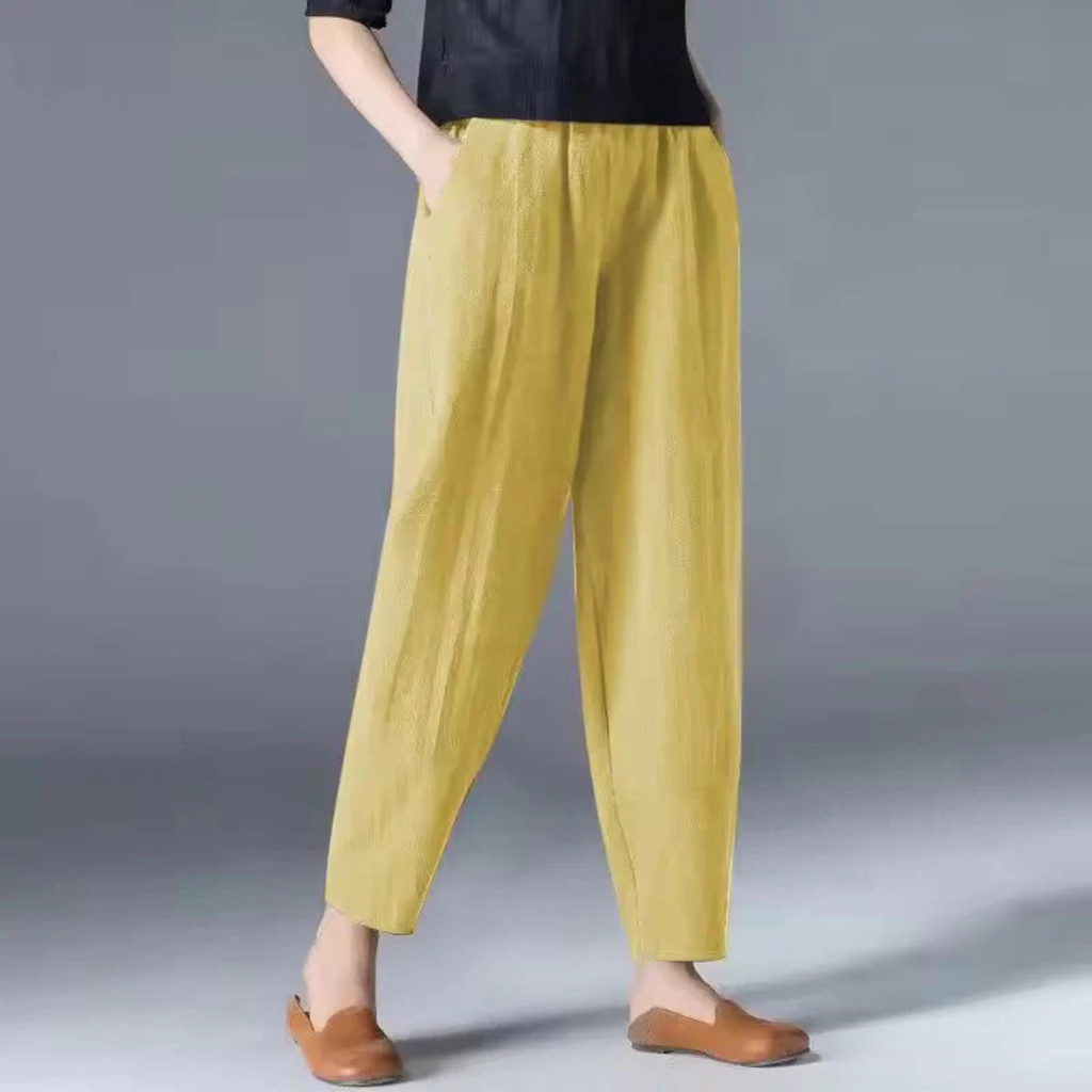 Pantalones de lino para mujer de pierna cónica