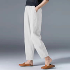 Pantalones de lino para mujer de pierna cónica
