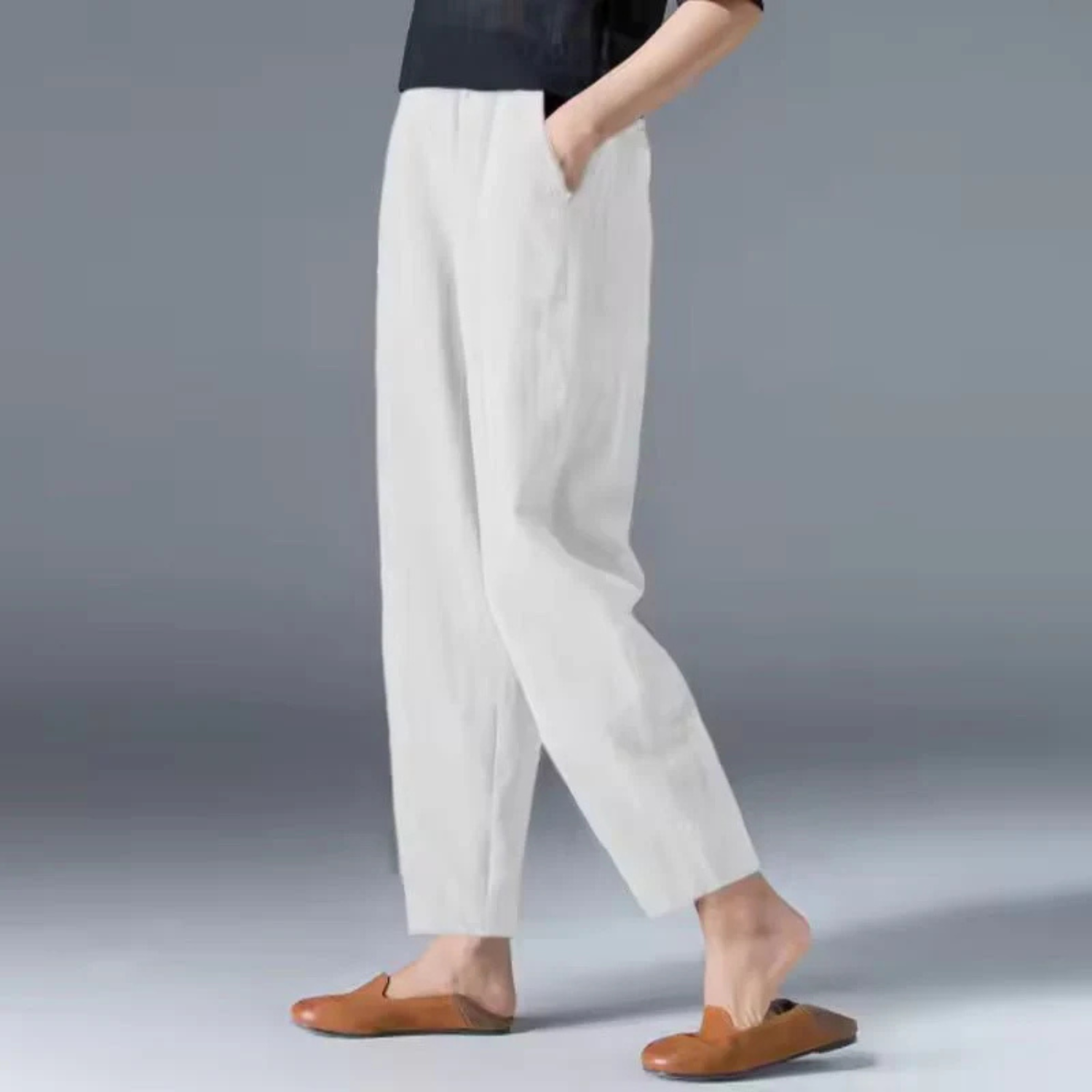 Pantalones de lino para mujer de pierna cónica
