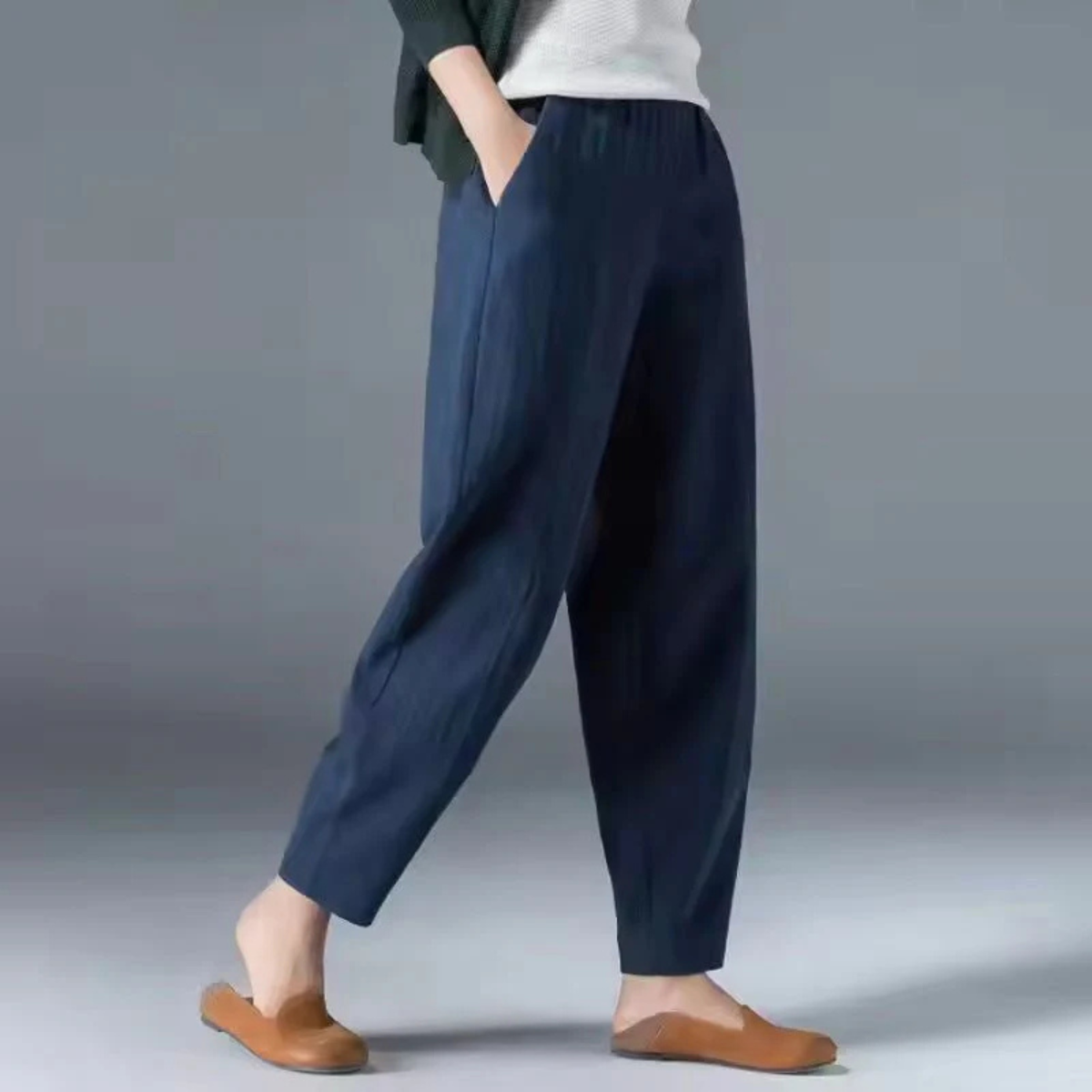 Pantalones de lino para mujer de pierna cónica