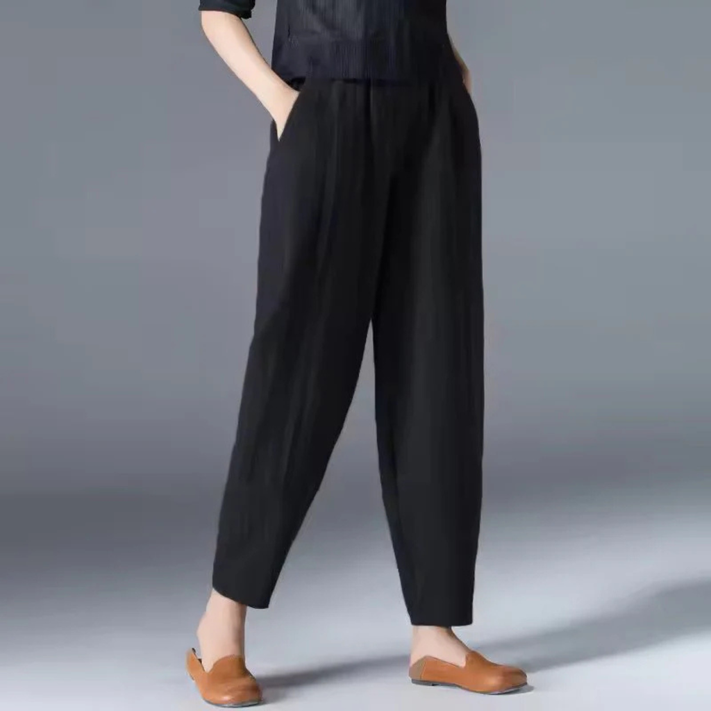 Pantalones de lino para mujer de pierna cónica