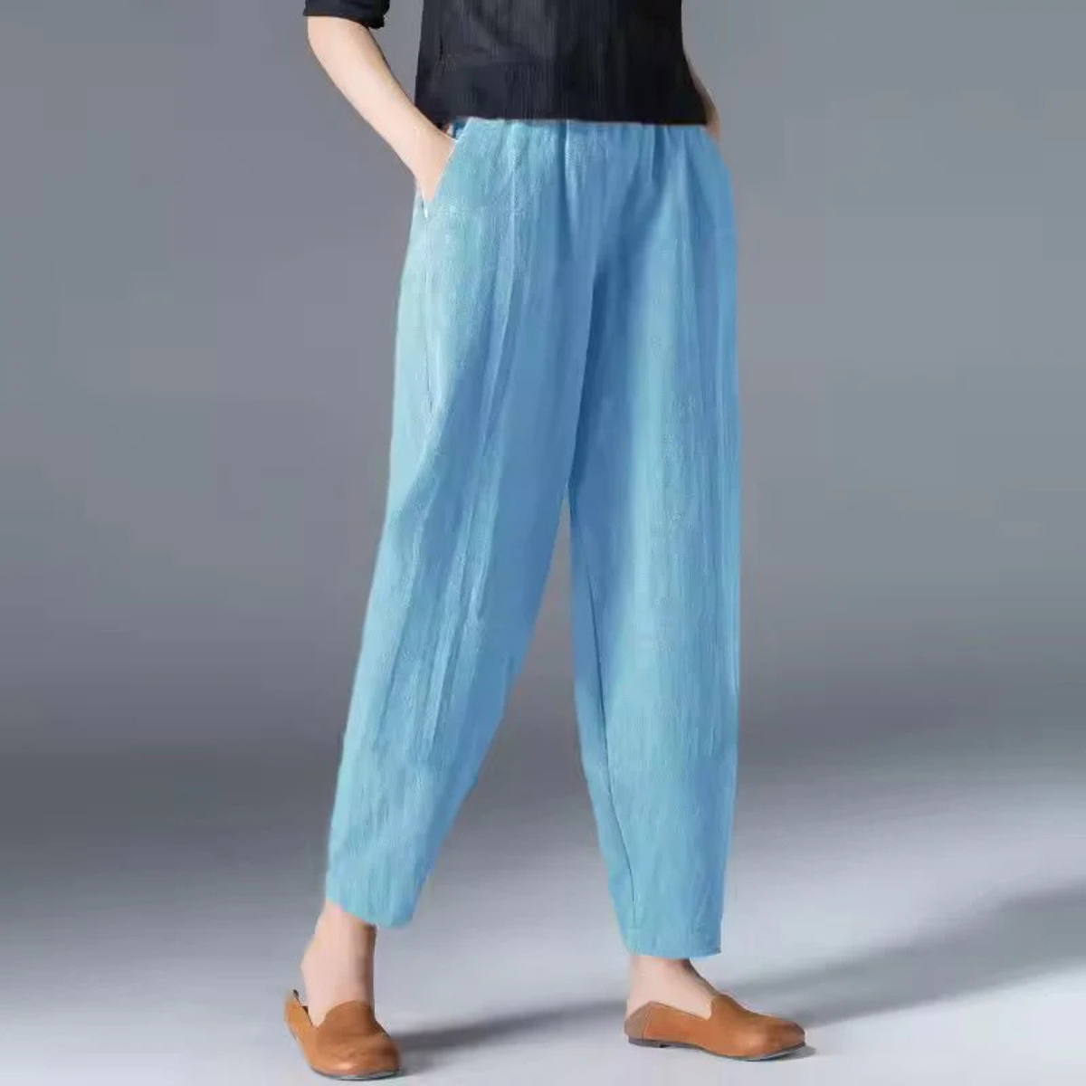 Pantalones de lino para mujer de pierna cónica