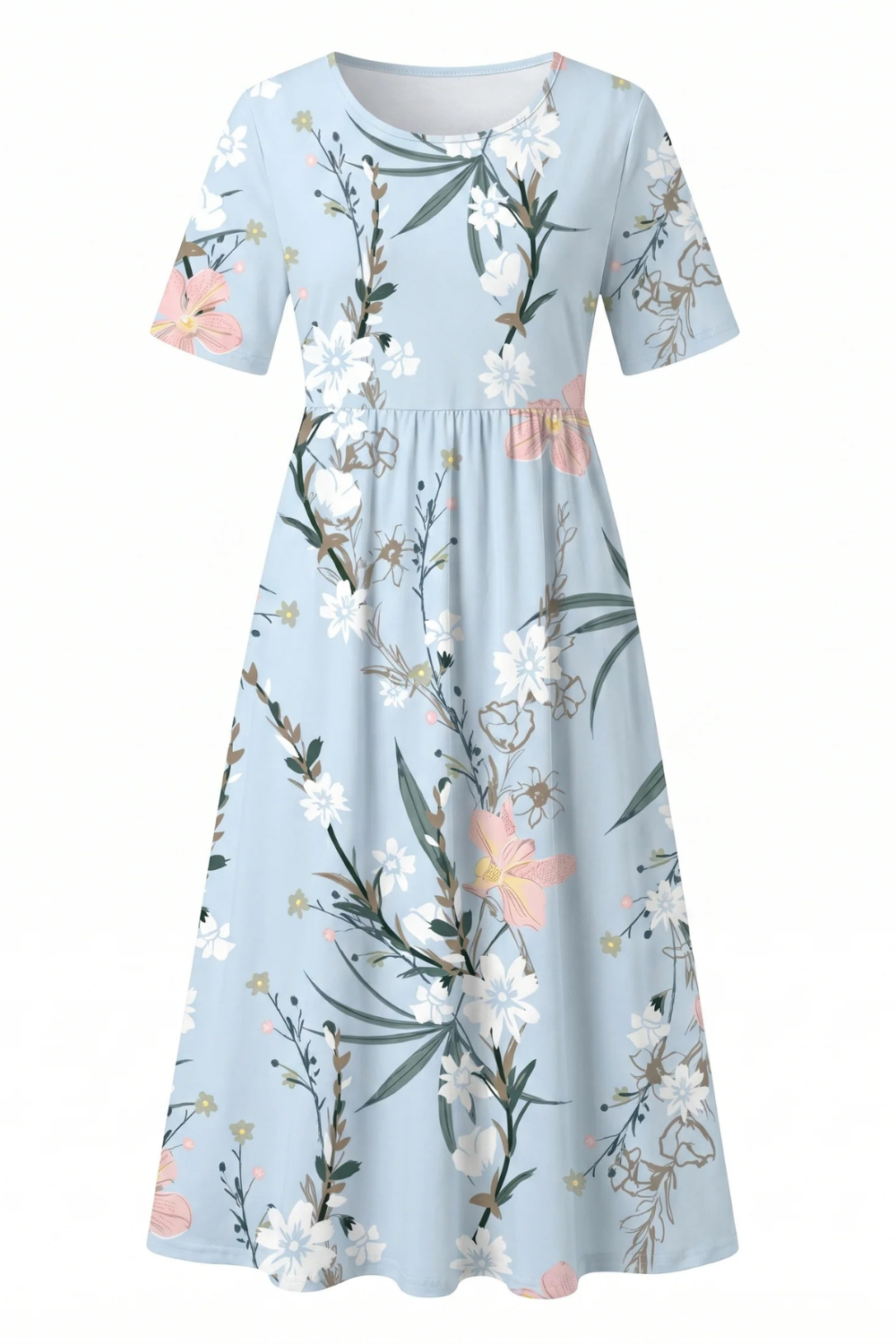 Vestido midi elegante de mujer con estampado floral