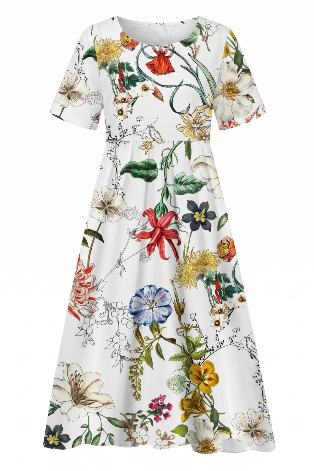 Vestido midi elegante de mujer con estampado floral