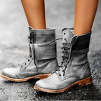 Botines retro de mujer con cordones y efecto piel