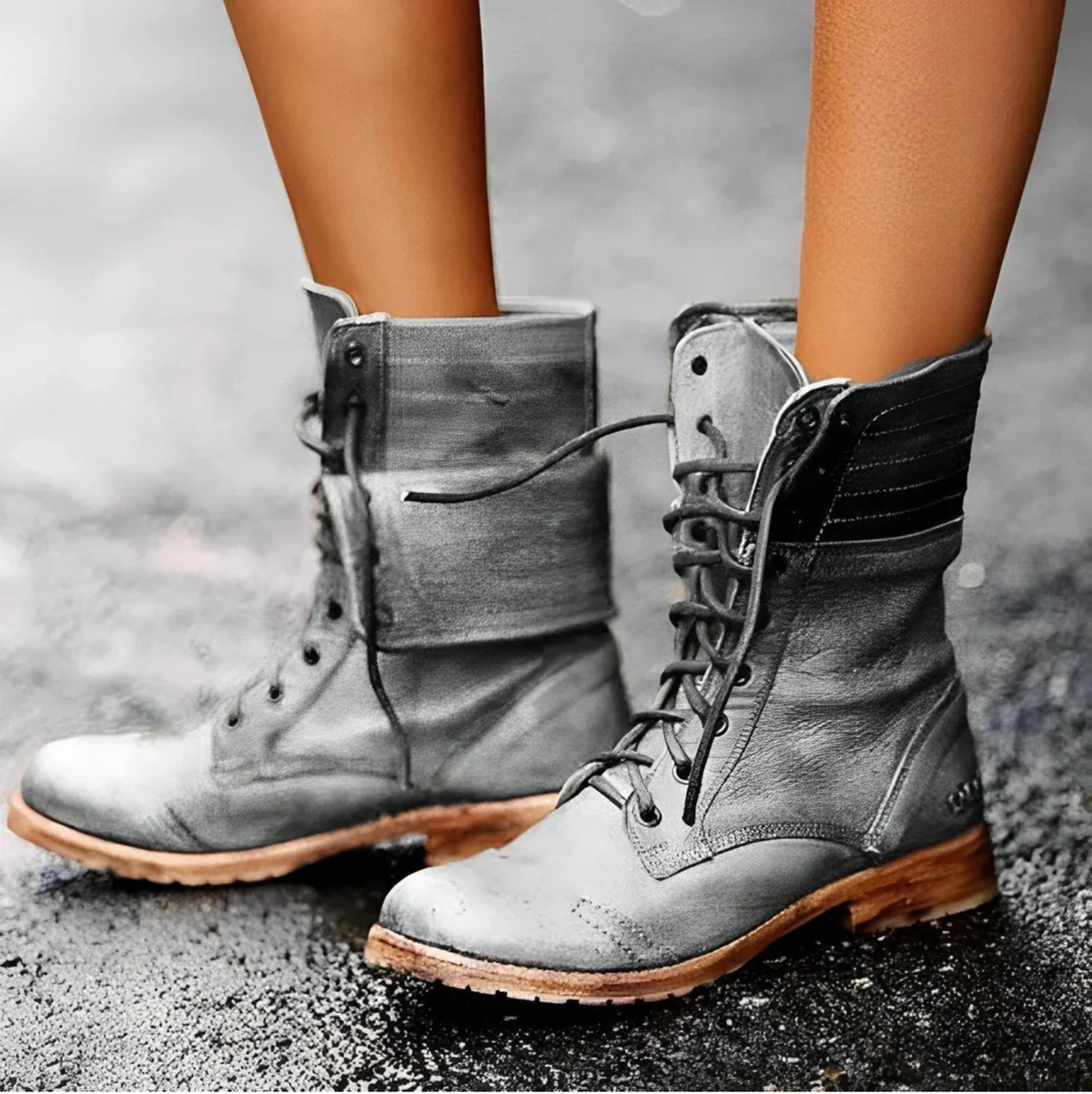 Botines retro de mujer con cordones y efecto piel