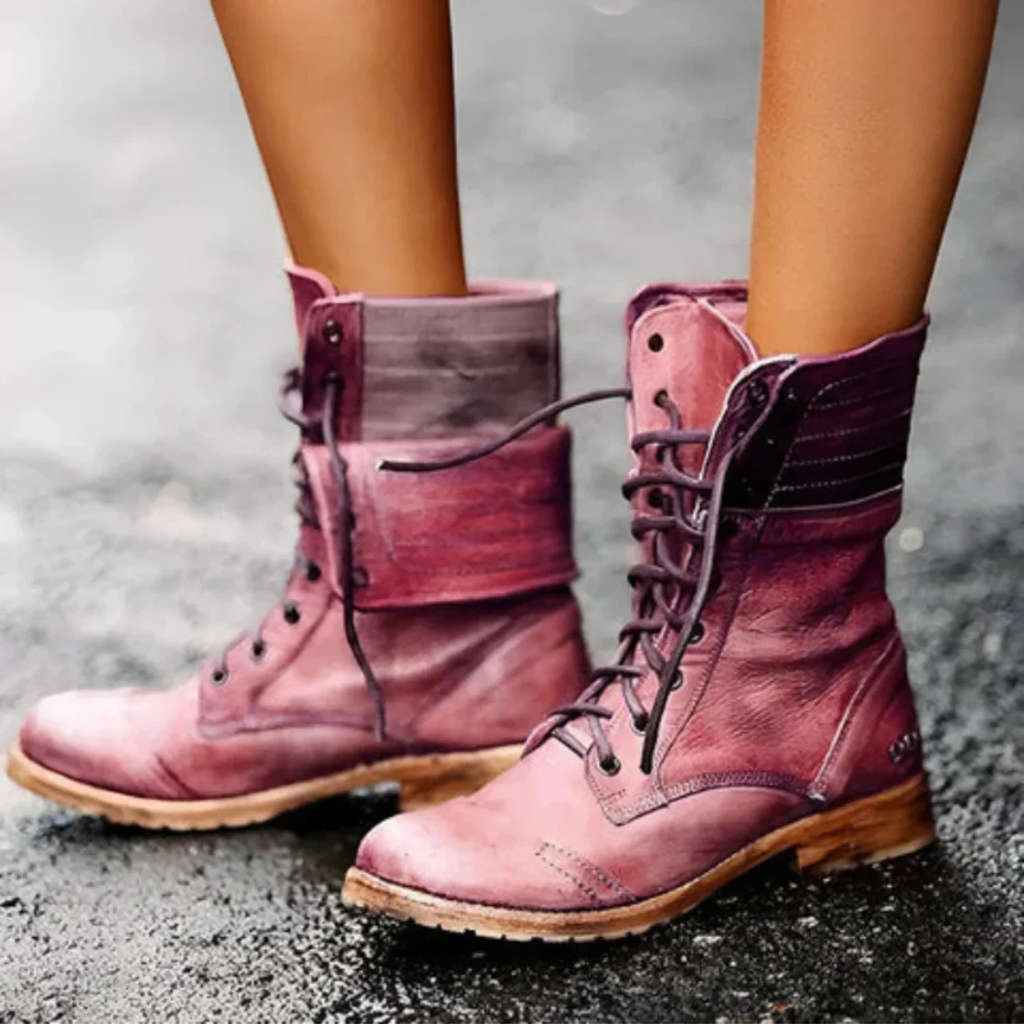 Botines retro de mujer con cordones y efecto piel