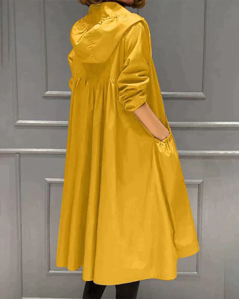 ANFINITE - Dame Vandtæt Knælang Frakke – Casual Hættetrøje med Lynlås