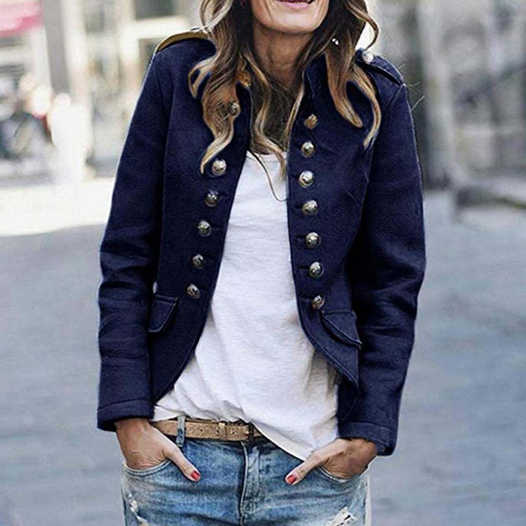 Giacca Corta Donna Stile Militare con Bottoni